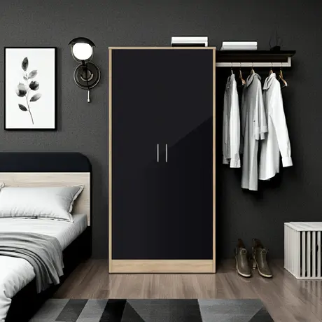 Buy Bardalona Wardrobe – Black Gloss | Modern 2-Door Hanging Storage Unit, 2 from Furnituretta