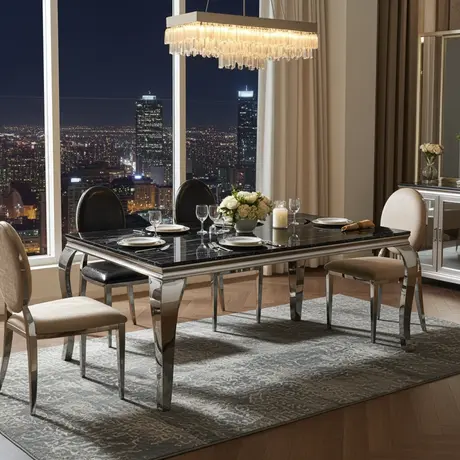 Buy Arriana Marble Dining Table – Natural Stone & Stainless Steel | 6-Seater Elegance, 2 from Furnituretta