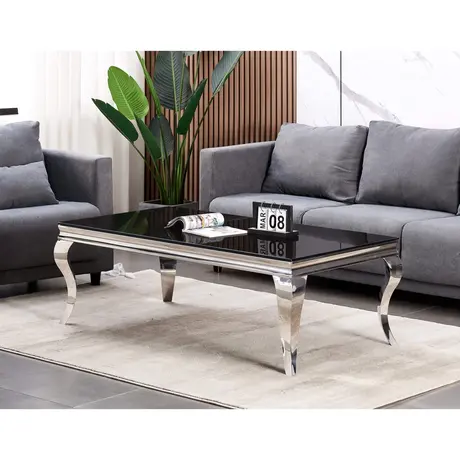Buy Modern Coffee Table: Black Glass & Silver Legs from Furnituretta