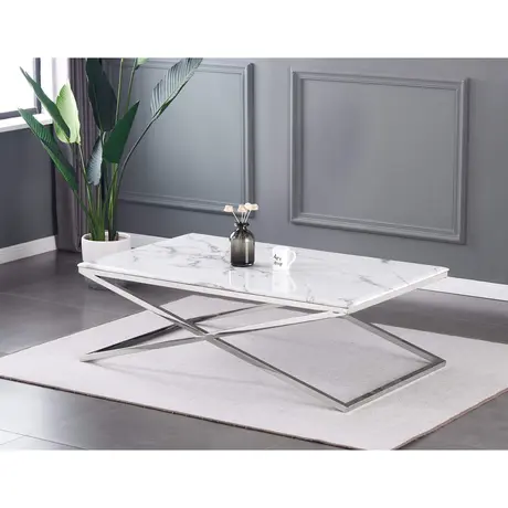 Buy Ginetta Marble Coffee Table with Silver Frame, 3 from Furnituretta