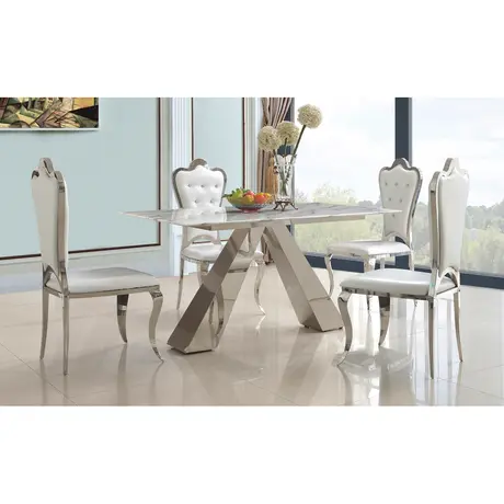 Buy Madagascar Marble Dining Table – Natural Stone & Stainless Steel, 3 from Furnituretta