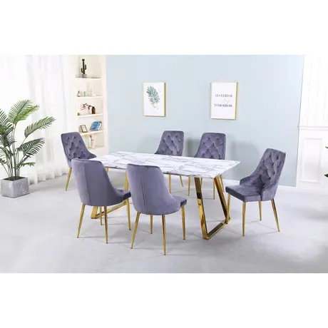 Buy Newchapel Marble Effect Dining Table with Gold Legs, 3 from Furnituretta