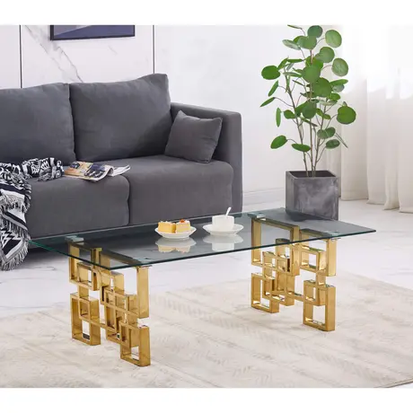 Buy Spectra Coffee Table – Clear Glass Top & Gold Stainless Steel Legs, 3 from Furnituretta
