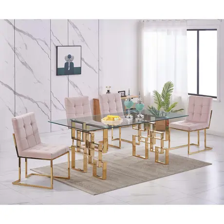 Buy Spectra Dining Table – Clear Glass with Gold Legs for Elegant Dining, 3 from Furnituretta