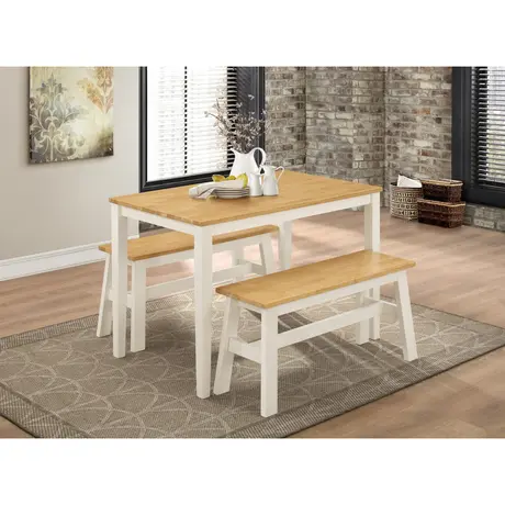 Buy Washington Dining Set with 2 Benches Nat Oak & White, 3 from Furnituretta