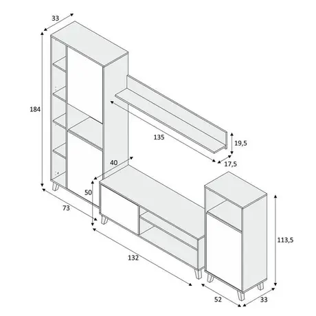 Buy Exeter White and Concrete Grey Effect Large TV Entertainment Wall Unit Cabinet, 7 from Furnituretta