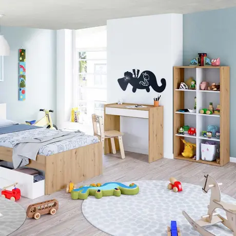 Buy Diss Artic White and Oak Short Bookshelf Unit, 3 from Furnituretta