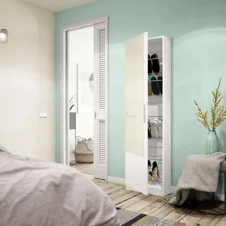 Buy Grays Artic White Tall Shoe Cabinet 1 Mirrored Door 14-16 Pairs, Colour: White from Furnituretta