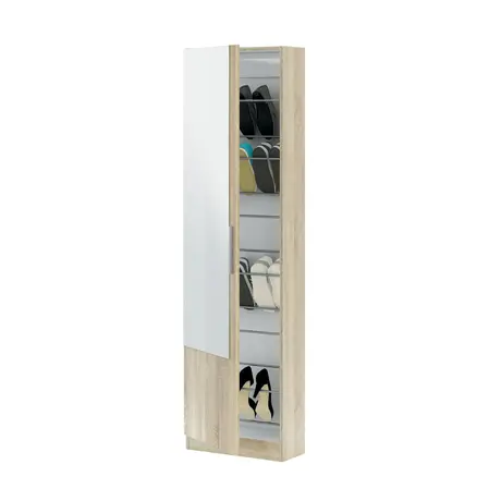 Buy Grays Oak Effect Tall Shoe Cabinet 1 Mirrored Door 14-16 Pairs, Colour: Oak, 3 from Furnituretta