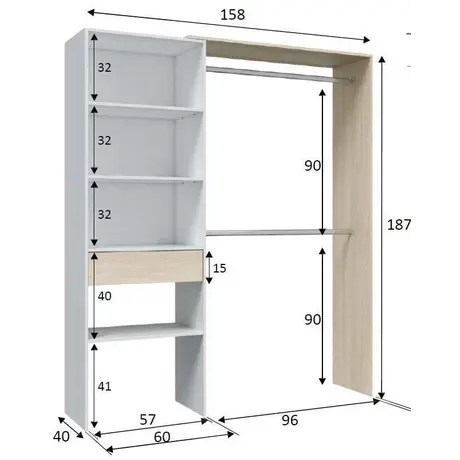 Buy Tadley Open-Door Wardrobe – Oak & White with 2 Hanging Rails and 4 Shelves, 3 from Furnituretta