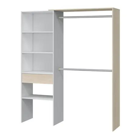 Buy Tadley Open-Door Wardrobe – Oak & White with 2 Hanging Rails and 4 Shelves, 5 from Furnituretta