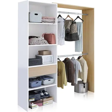 Buy Tadley Open-Door Wardrobe – Oak & White with 2 Hanging Rails and 4 Shelves, 6 from Furnituretta