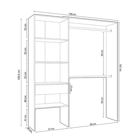 Buy Tadley Open-Door Wardrobe – Oak & White with 2 Hanging Rails and 4 Shelves, 7 from Furnituretta