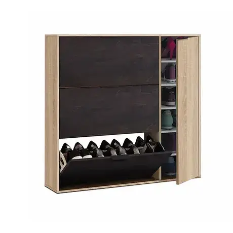 Buy Moreton Oak Effect and Oxido Dark Brown Shoe Cabinet with 4 Doors, 3 from Furnituretta