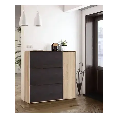 Buy Moreton Oak Effect and Oxido Dark Brown Shoe Cabinet with 4 Doors, 5 from Furnituretta