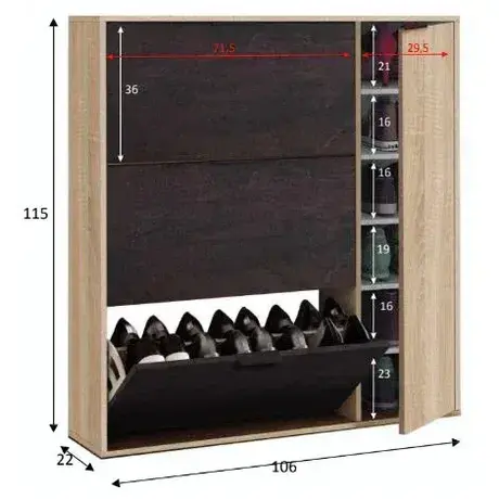 Buy Moreton Oak Effect and Oxido Dark Brown Shoe Cabinet with 4 Doors, 6 from Furnituretta