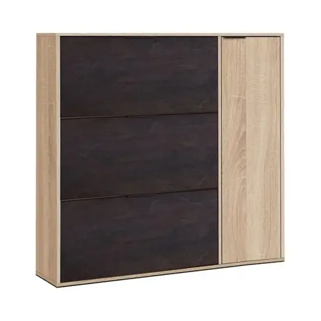 Buy Moreton Oak Effect and Oxido Dark Brown Shoe Cabinet with 4 Doors, 2 from Furnituretta