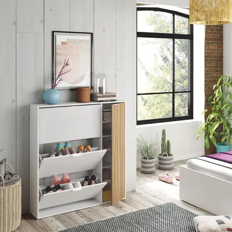 Buy Dalton Large Shoe Cabinet Natural Oak Effect and White from Furnituretta