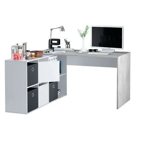 Buy Penryn White and Concrete Grey Large Left or Right Flex Corner Office Desk from Furnituretta