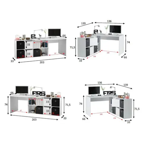 Buy Penryn White and Concrete Grey Large Left or Right Flex Corner Office Desk, 3 from Furnituretta