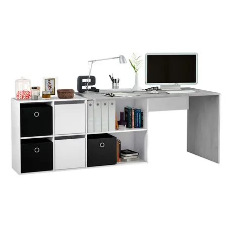 Buy Penryn White and Concrete Grey Large Left or Right Flex Corner Office Desk, 2 from Furnituretta