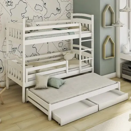 Buy Maximize Your Child's Room: Alan Bunk Bed with Trundle & Storage White Matt, Colour: White Matt, Mattresses: Foam/Bonnell Mattresses from Furnituretta