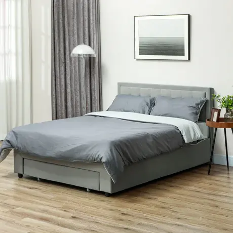 Buy HOMCOM King Size Ottoman Bed Frame Grey with Front Drawer, Colour: Grey, Size: King Size, 10 from Furnituretta