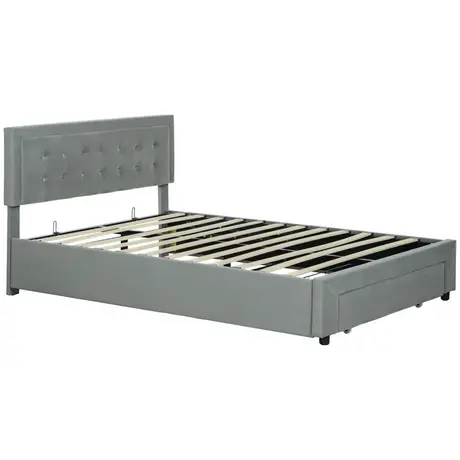 Buy HOMCOM King Size Ottoman Bed Frame Grey with Front Drawer, Colour: Grey, Size: King Size, 11 from Furnituretta