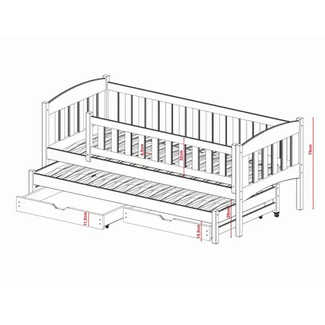 Buy Wooden Double Bed Amelka with Trundle and Storage, Colour: Pine, Mattreses: Foam Mattresses, 5 from Furnituretta