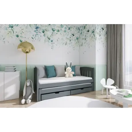 Buy Wooden Double Bed Amelka with Trundle and Storage, Colour: Graphite, Mattreses: Foam/Bonnell Mattresses from Furnituretta