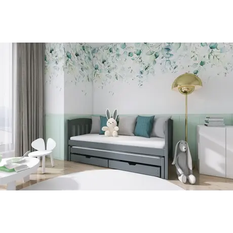 Buy Wooden Double Bed Amelka with Trundle and Storage, Colour: Graphite, Mattreses: Foam Mattresses, 8 from Furnituretta