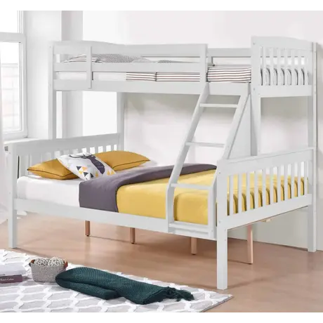 Buy Ashbrook Solid Wood Triple Bunk Bed – White Finish with Single Over Double Design, Colour: White from Furnituretta