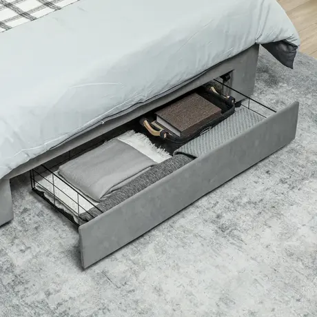 Buy HOMCOM King Size Ottoman Bed Frame Grey with Front Drawer, Colour: Grey, Size: King Size, 8 from Furnituretta