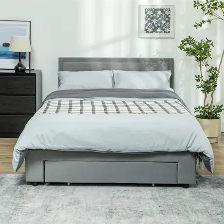 Buy HOMCOM King Size Ottoman Bed Frame Grey with Front Drawer, Colour: Grey, Size: King Size, 2 from Furnituretta