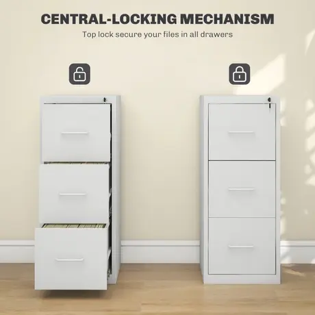 Buy HOMCOM Three-Drawer Modern Steel Filing Cabinet - White, 5 from Furnituretta
