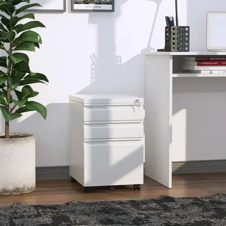 Buy Vinsetto 3 Drawer Filling Cabinet, Mobile Metal File Cabinet with Anti-tilt Design for Letter, A4, Legal Size, White, Colour: White, 9 from Furnituretta