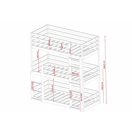 Buy Wooden Triple Bunk Bed Ted – White Matt | Solid Pine Frame with Foam/Bonnell Mattresses, Colour: White Matt, Mattresses: Foam/Bonnell Mattresses, 4 from Furnituretta
