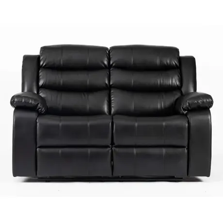 Buy Turin 2-Seater Recliner: Relax & Recharge in Black Leather Aire, Colour: Black, 4 from Furnituretta