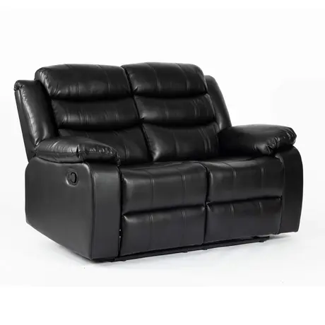 Buy Turin 2-Seater Recliner: Relax & Recharge in Black Leather Aire, Colour: Black, 5 from Furnituretta
