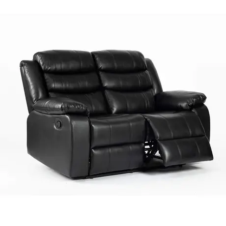 Buy Turin 2-Seater Recliner: Relax & Recharge in Black Leather Aire, Colour: Black from Furnituretta
