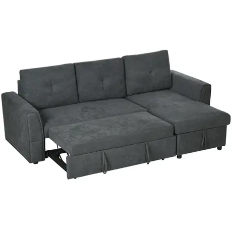 Buy HOMCOM 3 Seater Sofa Bed, L-Shaped Corner Sofa, Pull Out Sofa with Storage, Convertible for Living Room, 11 from Furnituretta
