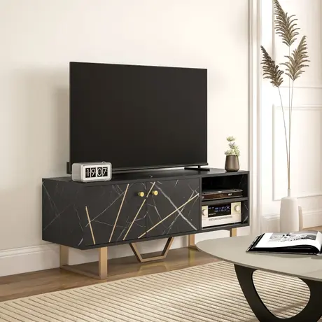 Buy HOMCOM TV Stand Cabinet for TVs up to 50 Inches, TV Unit with Storage Shelves and Cupboard for Living Room, Black Marble Tone, 10 from Furnituretta