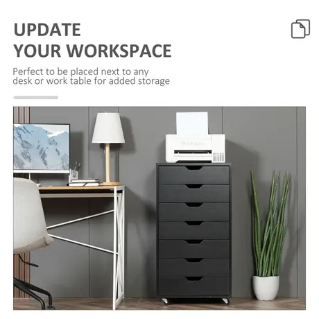 Buy Vinsetto Vertical Filing Cabinet, 7-drawer File Cabinet, Mobile Office Cabinet on Wheels for Study, Home Office, Black, 4 from Furnituretta