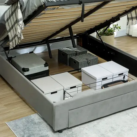 Buy HOMCOM King Size Ottoman Bed Frame Grey with Front Drawer, Colour: Grey, Size: King Size, 9 from Furnituretta