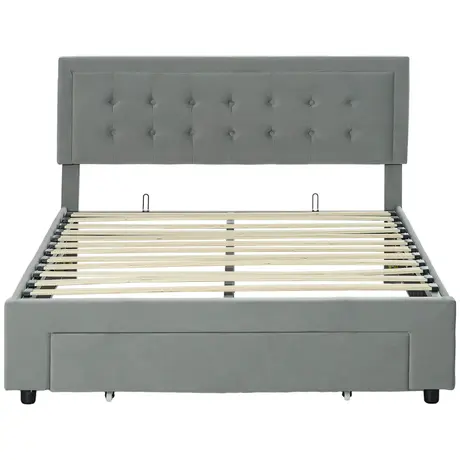 Buy HOMCOM King Size Ottoman Bed Frame Grey with Front Drawer, Colour: Grey, Size: King Size from Furnituretta