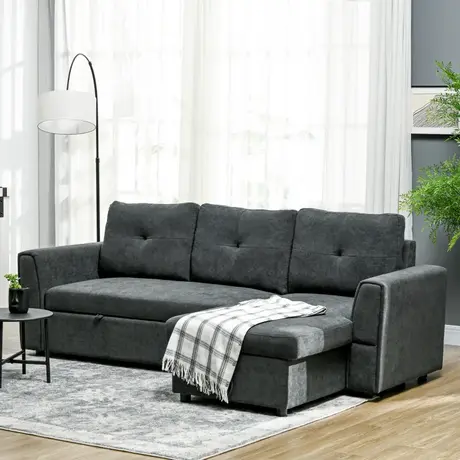 Buy HOMCOM 3 Seater Sofa Bed, L-Shaped Corner Sofa, Pull Out Sofa with Storage, Convertible for Living Room, 10 from Furnituretta