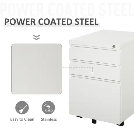 Buy Vinsetto 3 Drawer Filling Cabinet, Mobile Metal File Cabinet with Anti-tilt Design for Letter, A4, Legal Size, White, Colour: White, 6 from Furnituretta