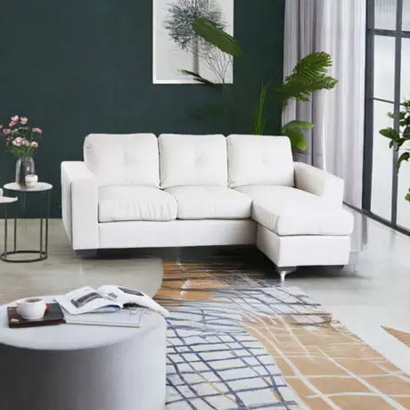 Buy Diego Chaise Sofa Full Bonded Leather White, Colour: White, 3 from Furnituretta