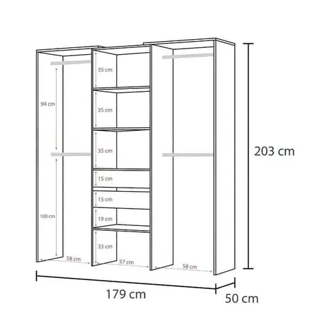 Buy Goole Large Concrete Grey and White Open-Door Wardrobe: A Stylish and Spacious Choice, 5 from Furnituretta