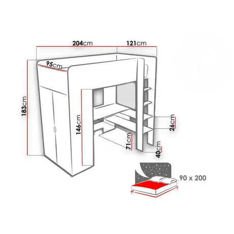 Buy Tom TM-01 Bunk Bed with Computer Desk and Wardrobe, 6 from Furnituretta